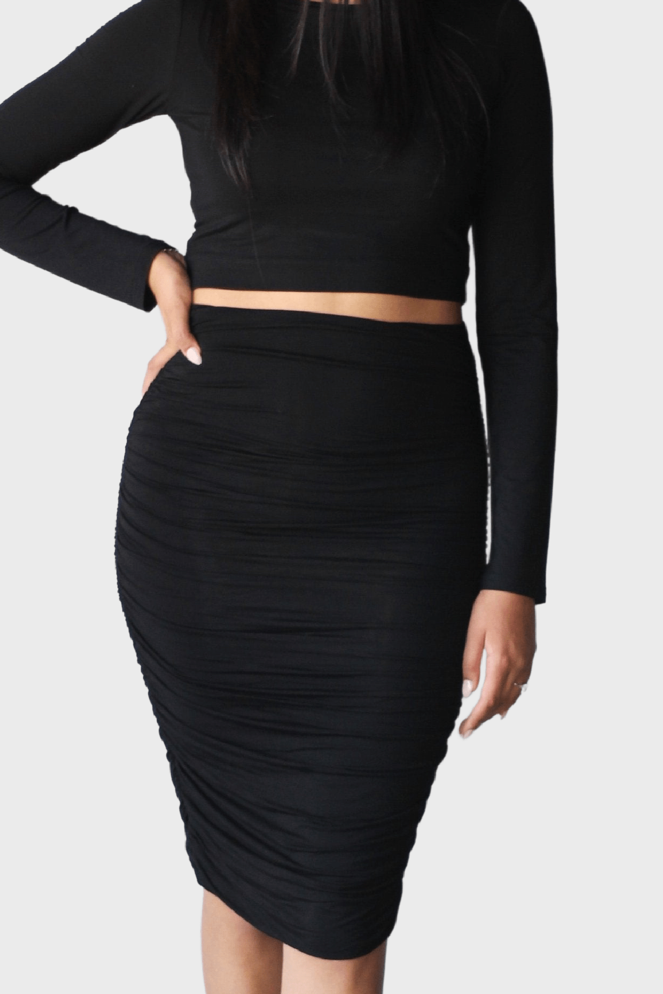 Ruched Midi Skirt - EMMYDEVEAUX